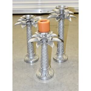 Holland Boone Polished Pewter Palm Tree Candle-Holders X-3